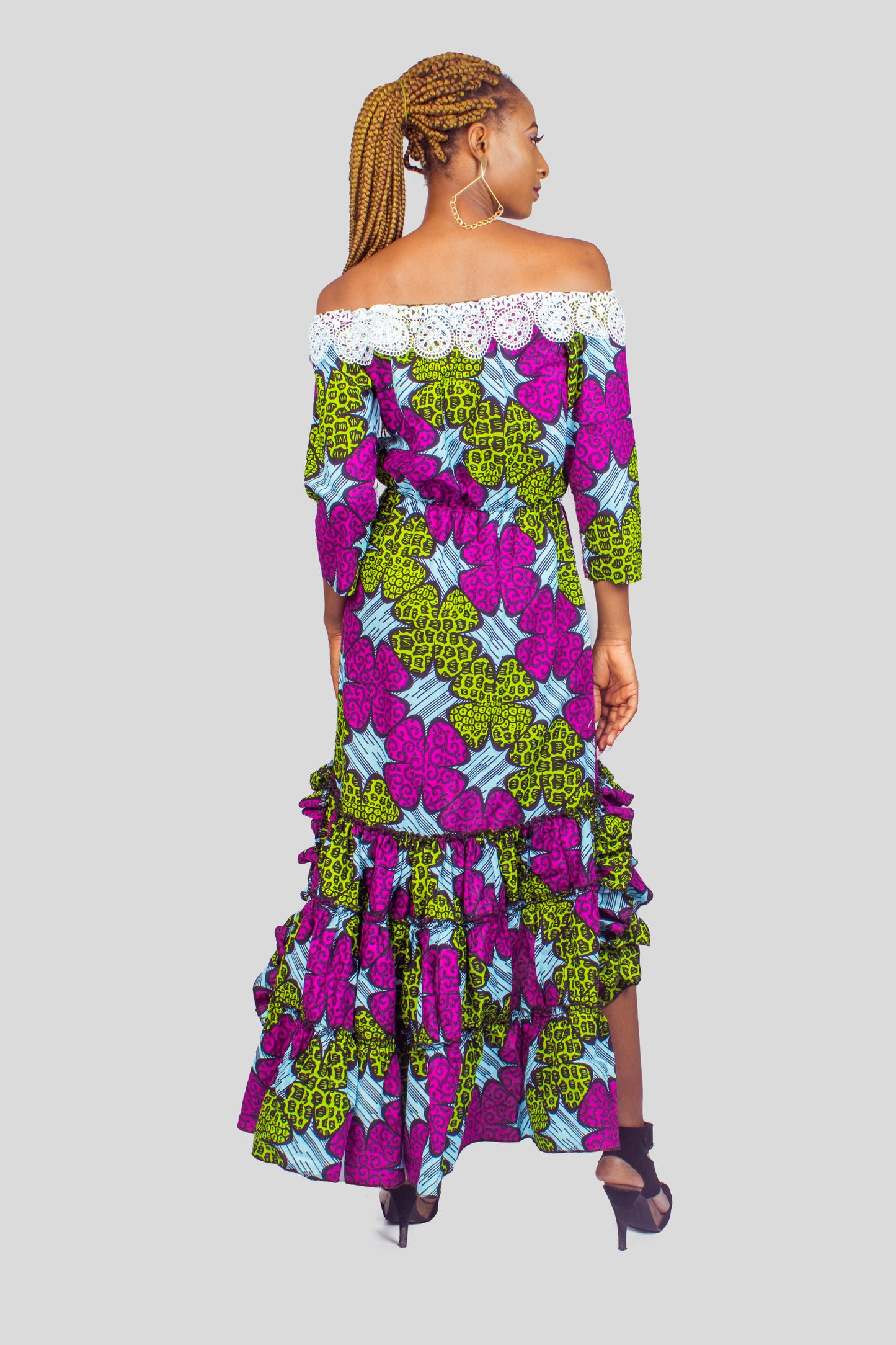 Ankara Off the Shoulder High Low Dress, African Print Dress, African Clothing for Women