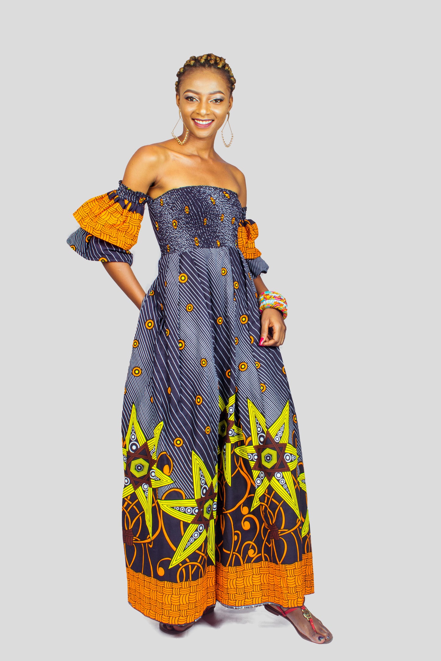 Ankara Off the shoulder Smocked Maxi Dress, African Print Dress, Ankara Maxi Dress, African Clothing
