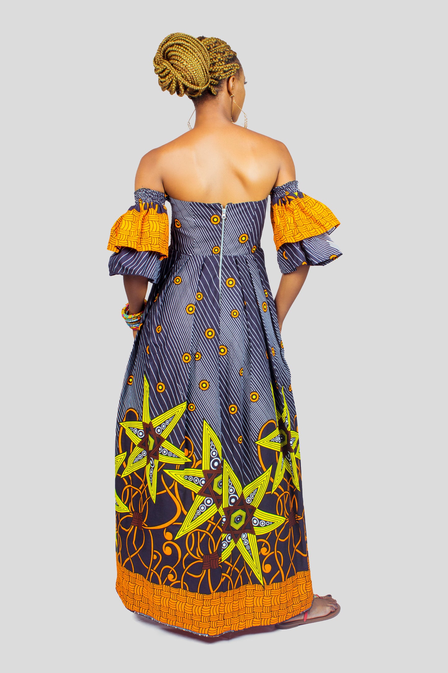 Ankara Off the shoulder Smocked Maxi Dress, African Print Dress, Ankara Maxi Dress, African Clothing