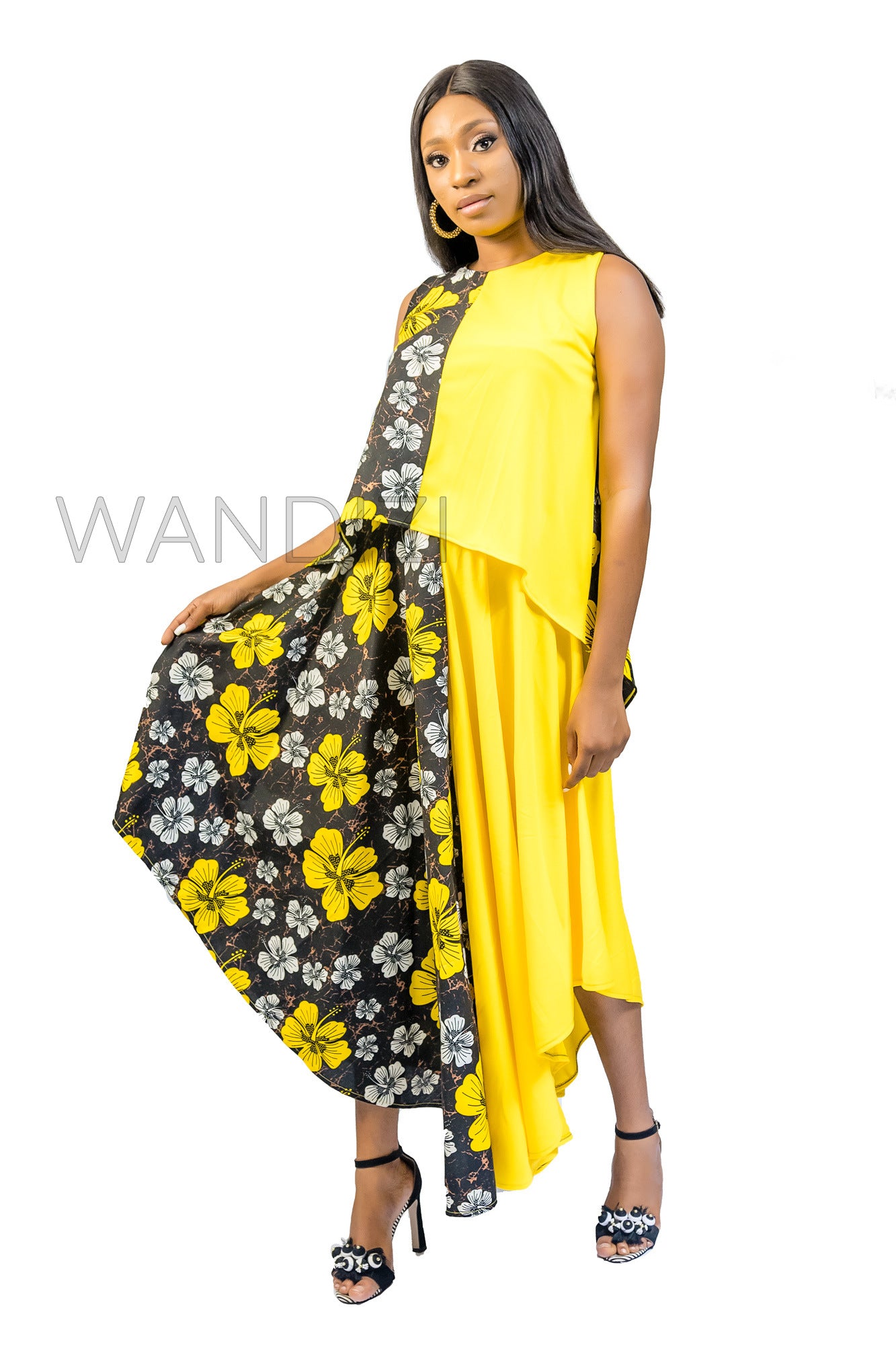 High Low Flare Top and Long Skirt, Ankara Mix Top and Long Flare Skirt