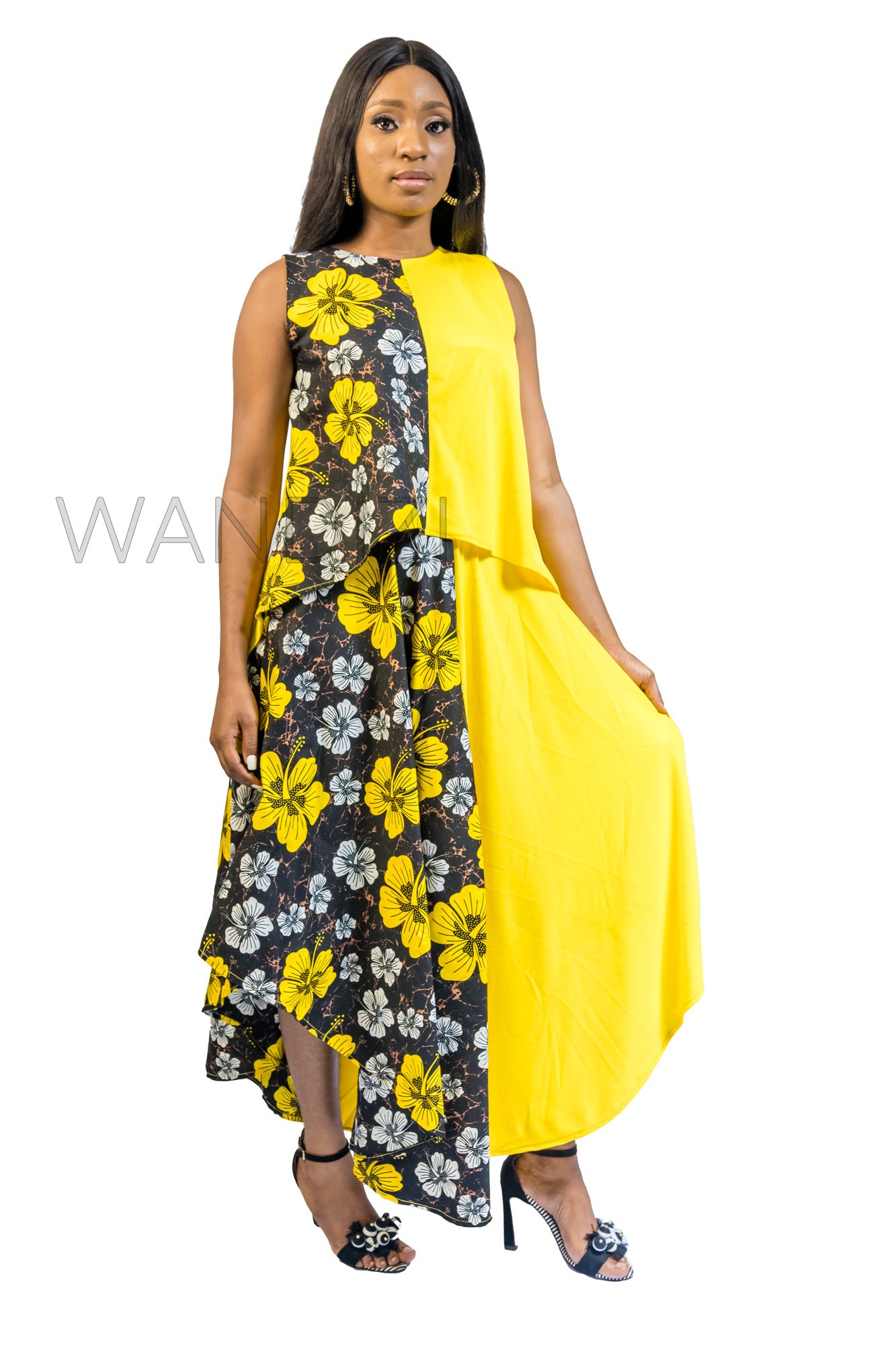 High Low Flare Top and Long Skirt, Ankara Mix Top and Long Flare Skirt