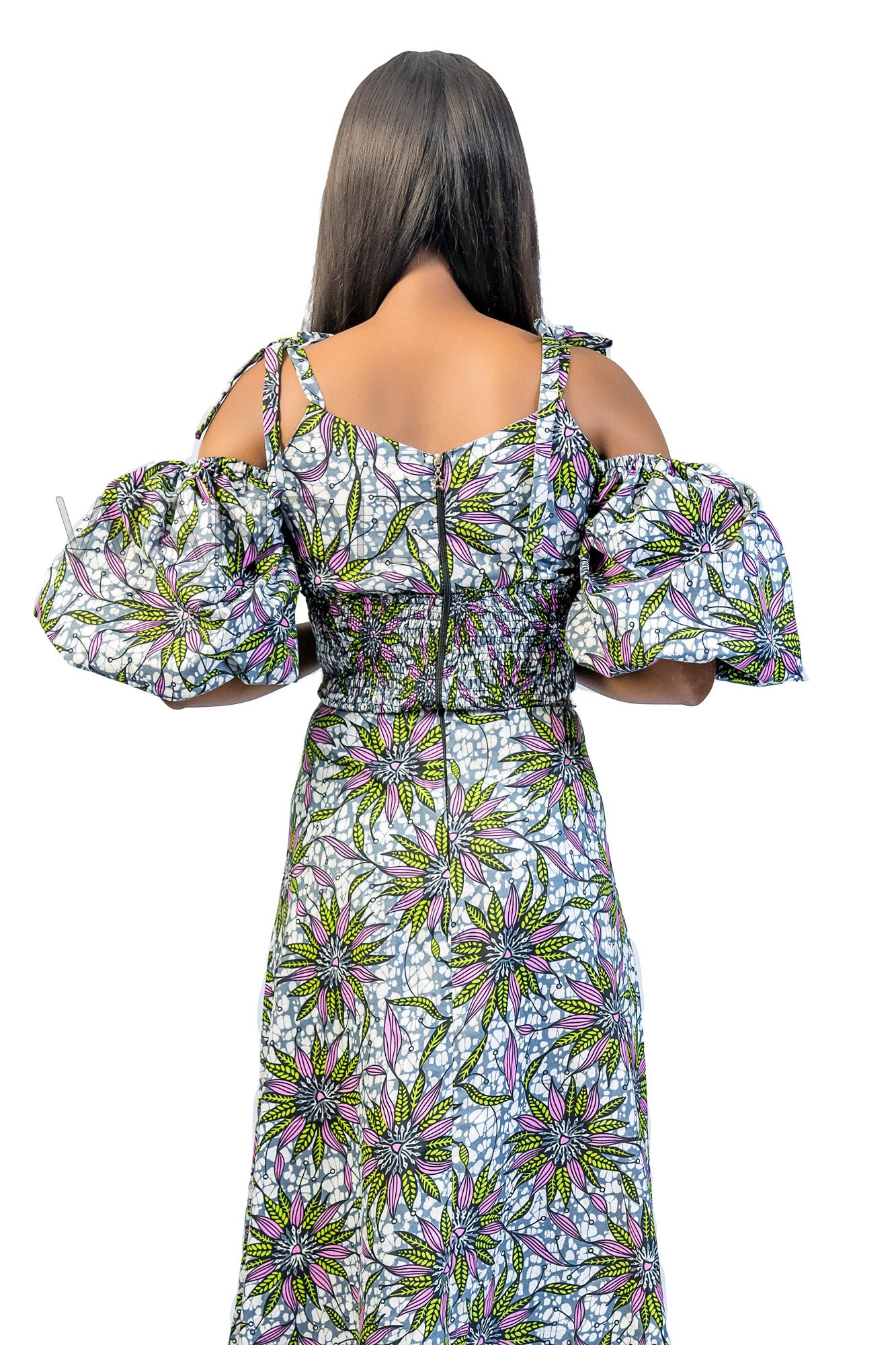 Smocked Elastic Top and Ruffle Wrap Long Skirt, Ankara Crop Top and Wrap Skirt