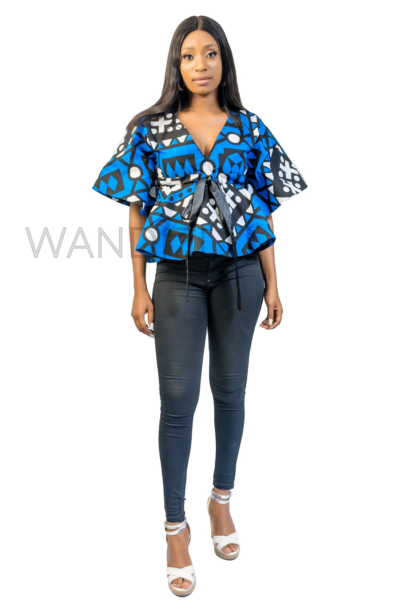 Blue Front Tie Peplum Top, Ankara Peplum Top, African Print Peplum Top, African Womens Clothing