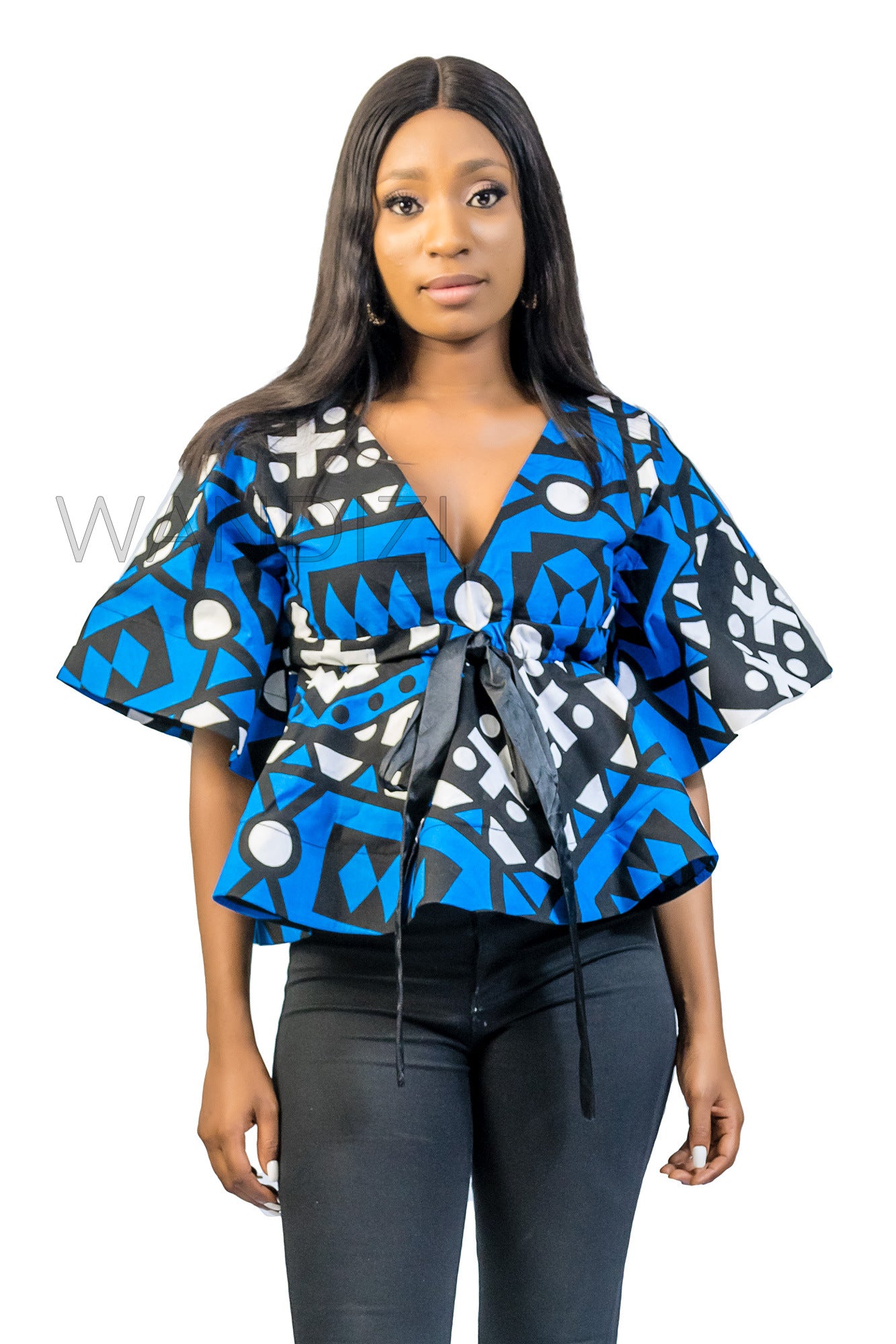 Blue Front Tie Peplum Top, Ankara Peplum Top, African Print Peplum Top, African Womens Clothing
