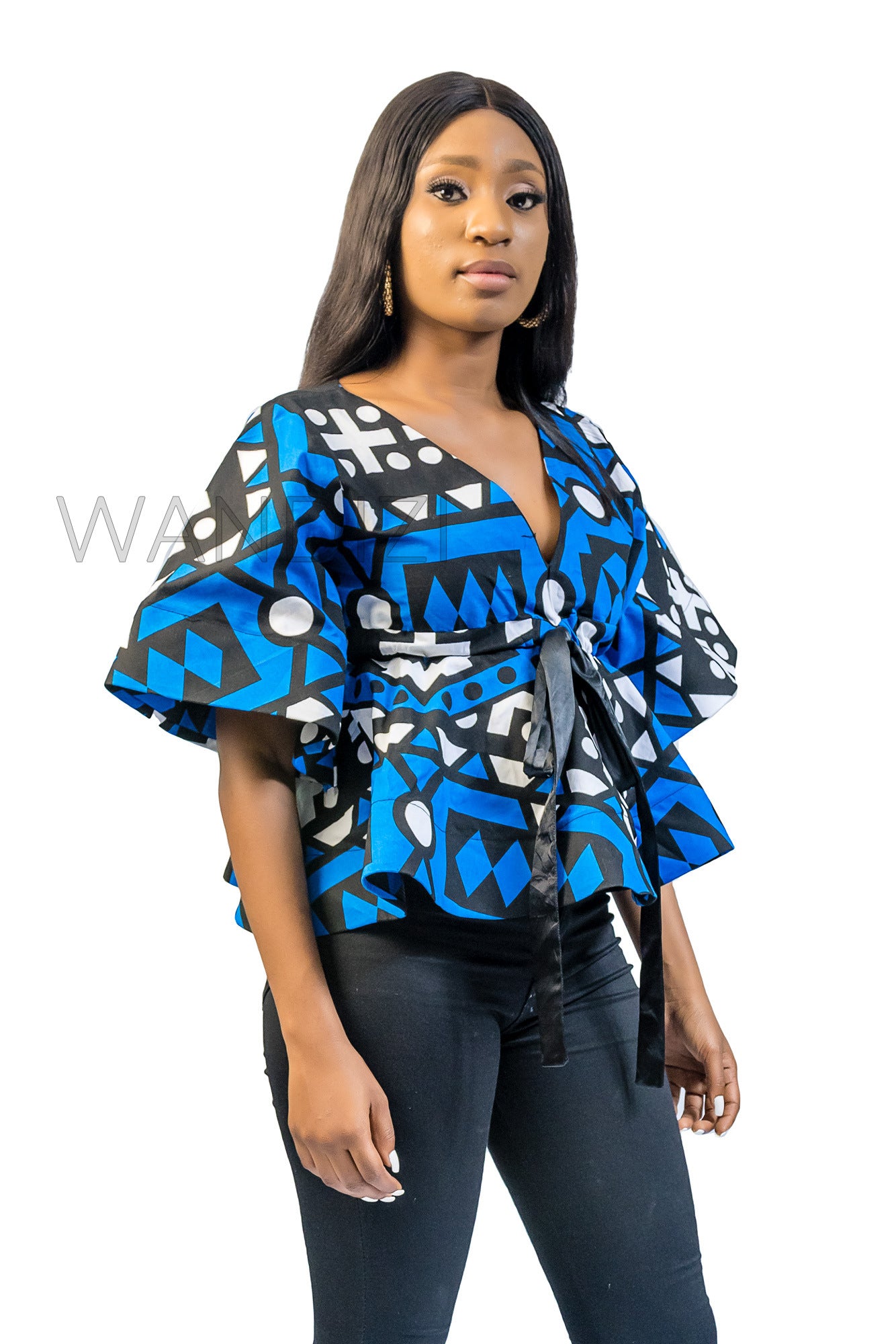 Blue Front Tie Peplum Top, Ankara Peplum Top, African Print Peplum Top, African Womens Clothing
