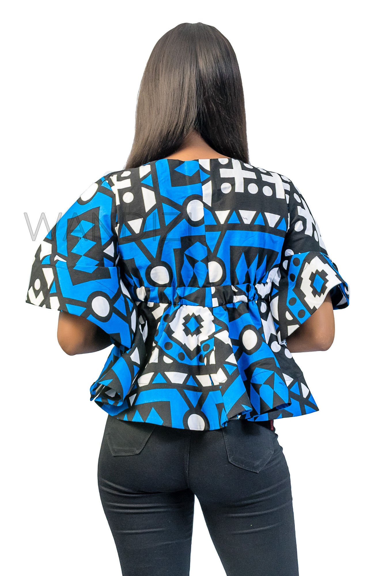 Blue Front Tie Peplum Top, Ankara Peplum Top, African Print Peplum Top, African Womens Clothing
