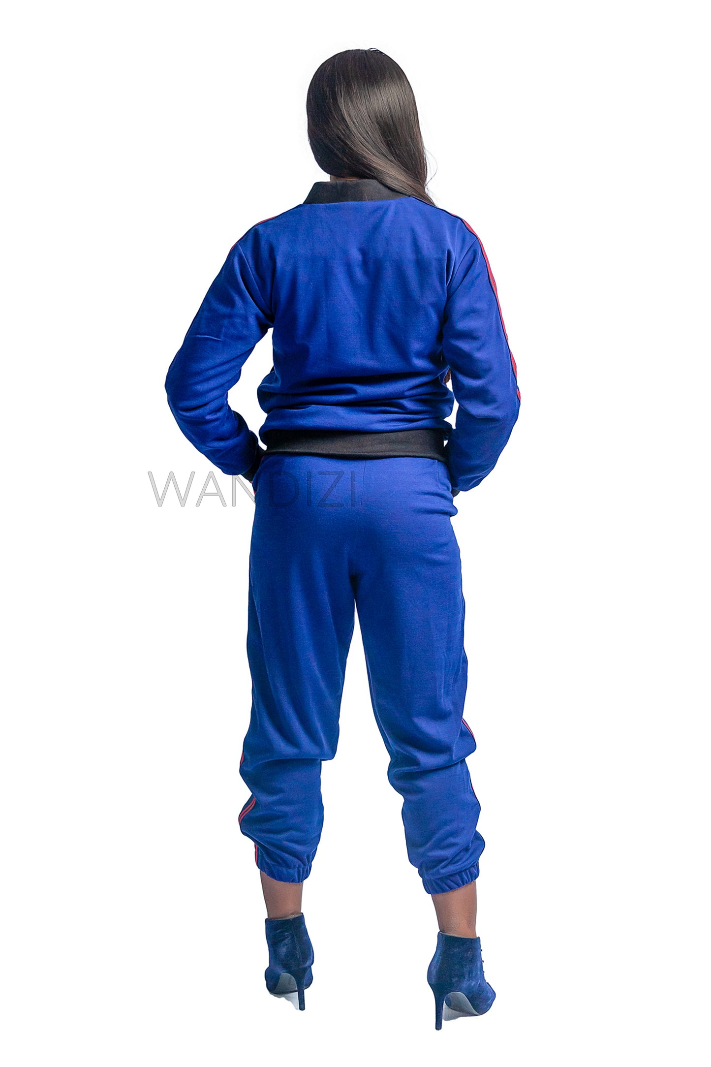Blue Bomber Jacket and Jogger Pants with Side Stripe Accents