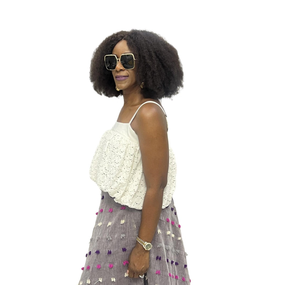 White Print Crop Top
