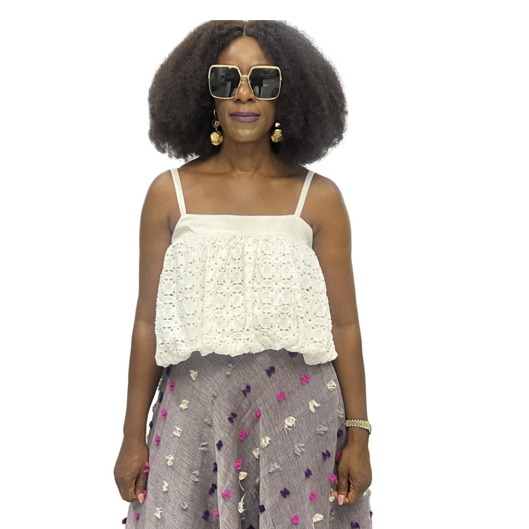 White Print Crop Top