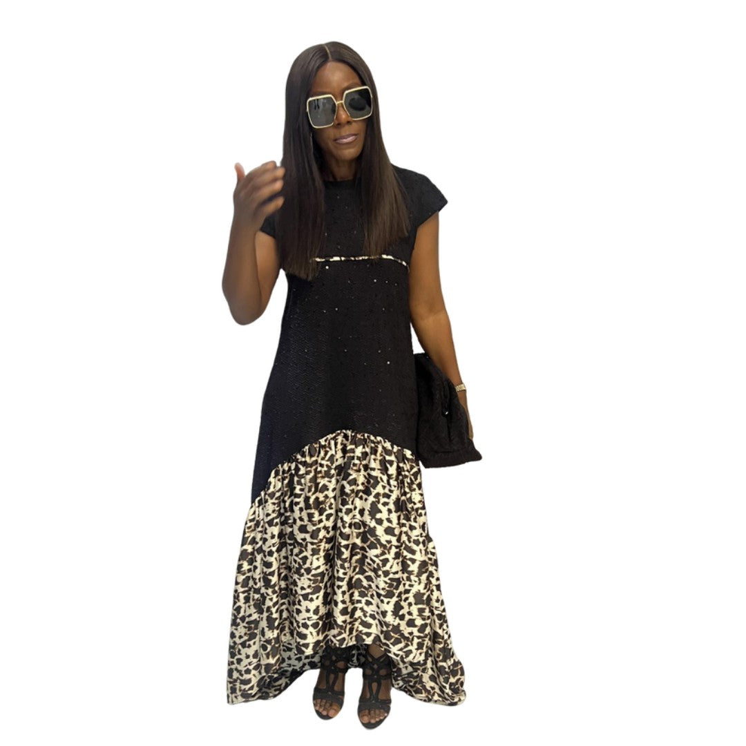 Animal Print Lace Mix Maxi Dress