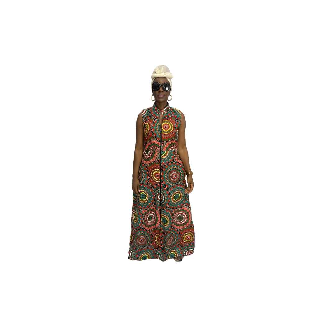 Multi-Colored Sleeveless Maxi Summer Dress