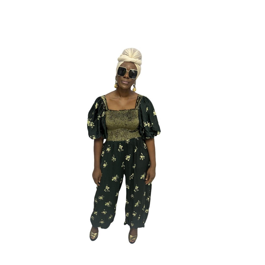 Green Smocked Jumpsuit