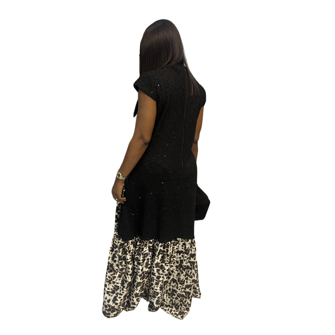Animal Print Lace Mix Maxi Dress