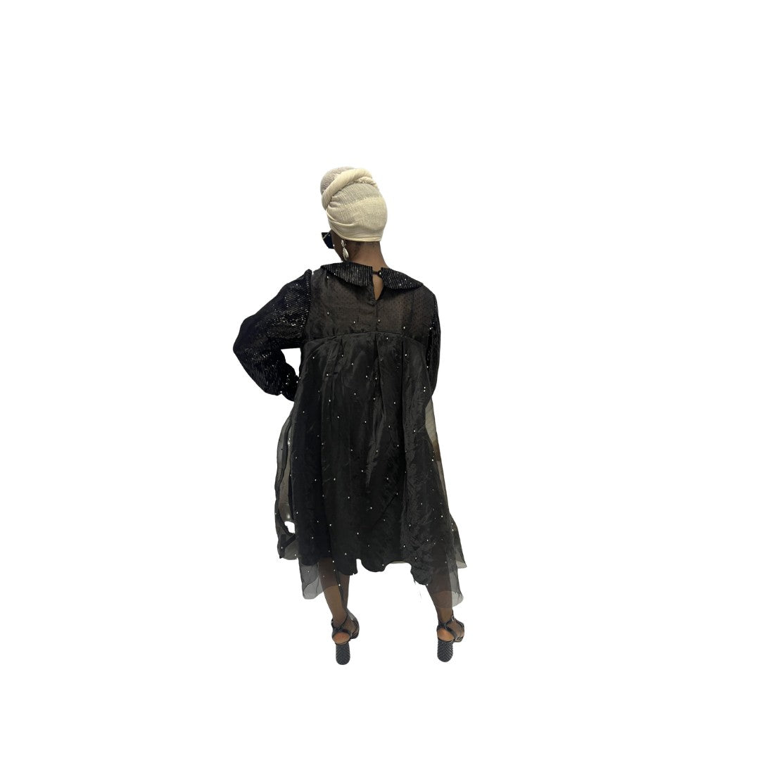 Stoned Organza Flared Dress