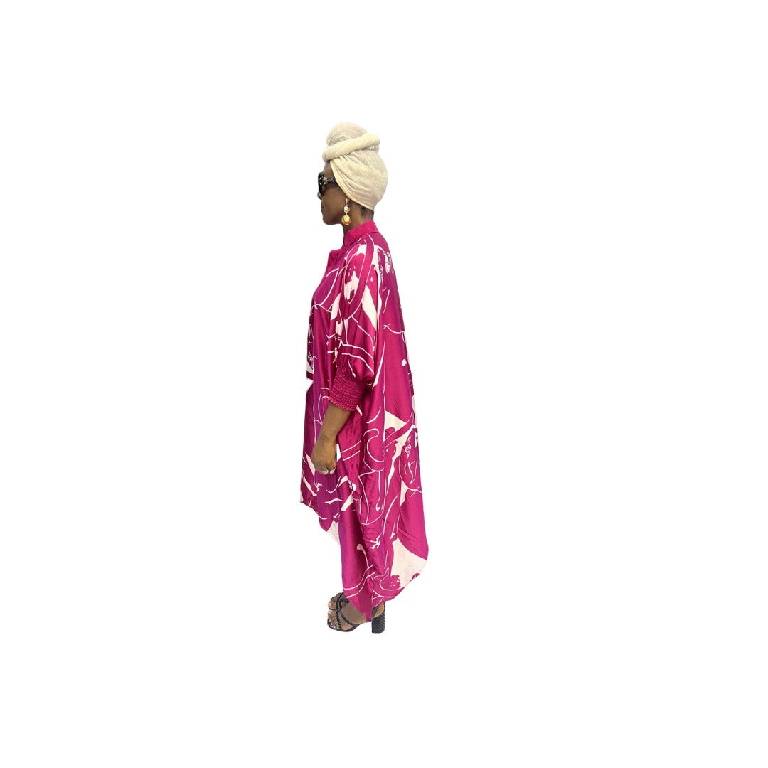 Pink and White Flared Maxi Dress