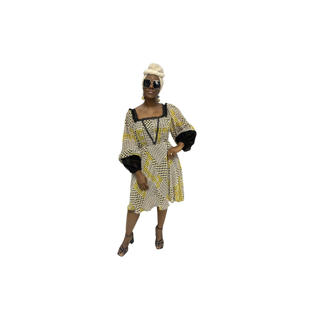 Yellow and Black Chiffon Dress