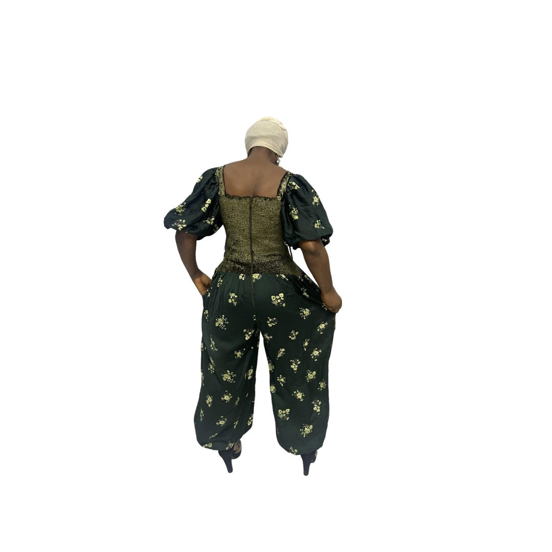 Green Smocked Jumpsuit