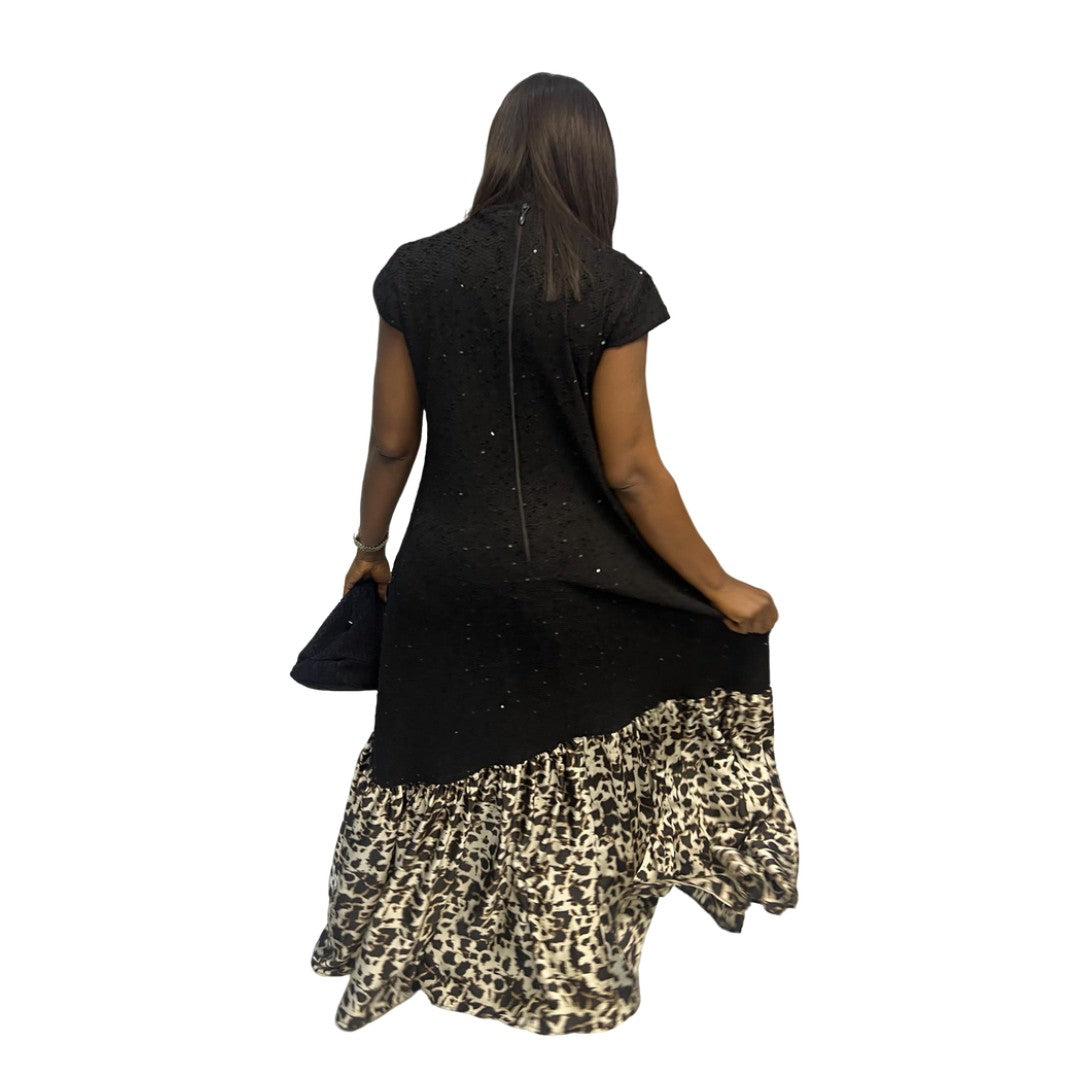 Animal Print Lace Mix Maxi Dress