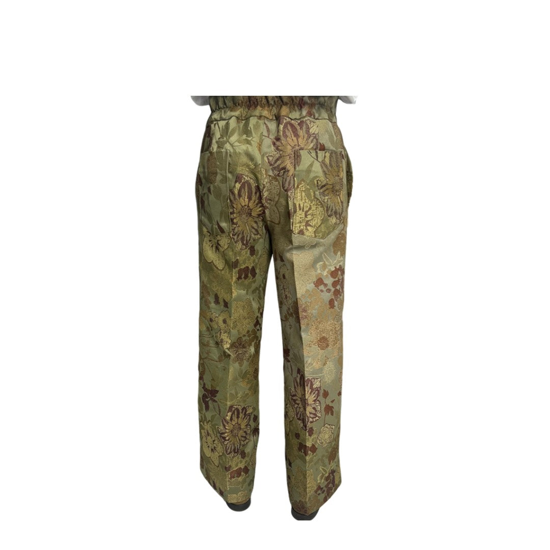 Brown Floral Jacquard Pants