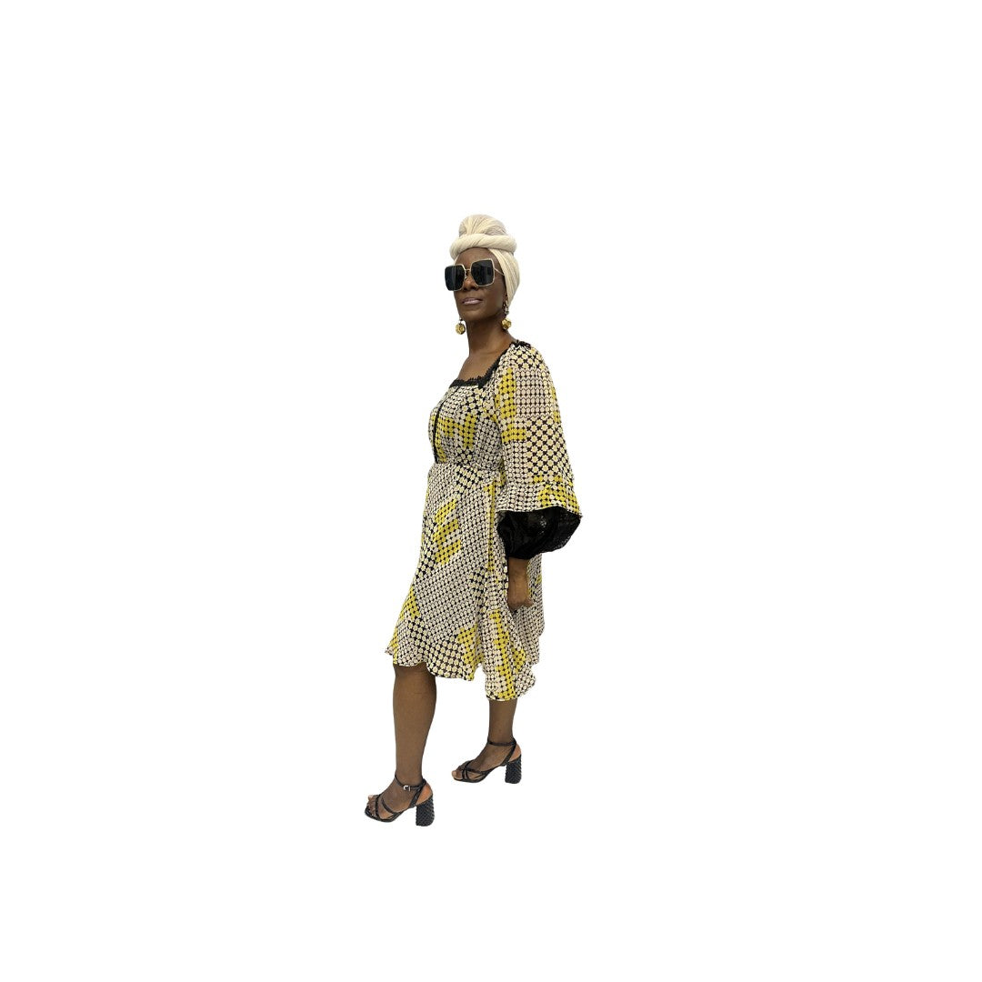 Yellow and Black Chiffon Dress