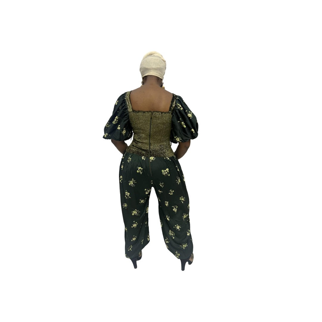 Green Smocked Jumpsuit