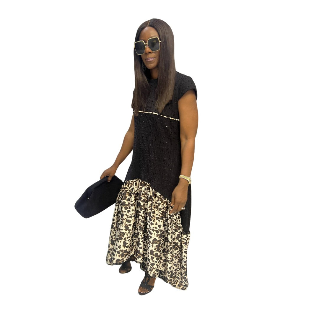 Animal Print Lace Mix Maxi Dress