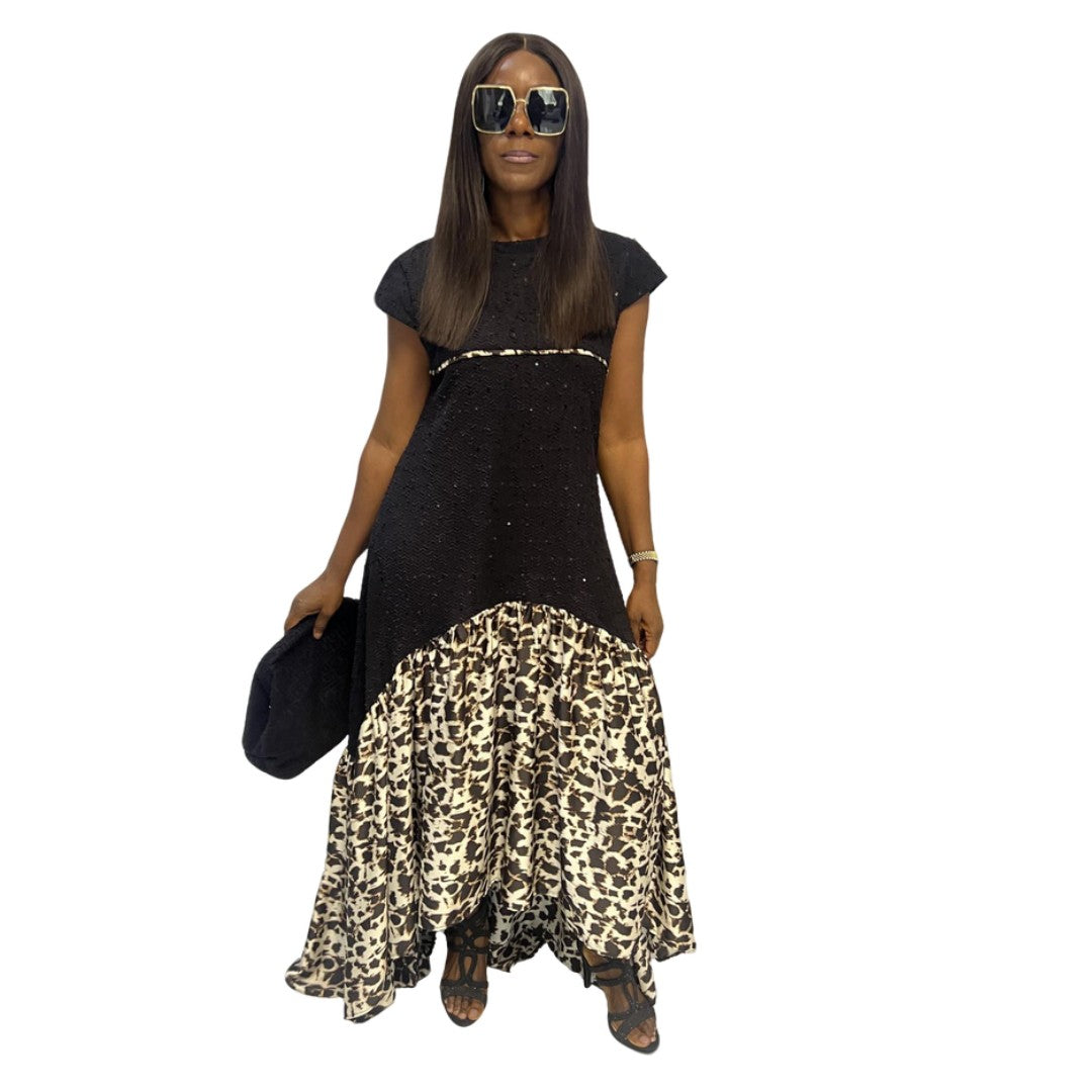 Animal Print Lace Mix Maxi Dress