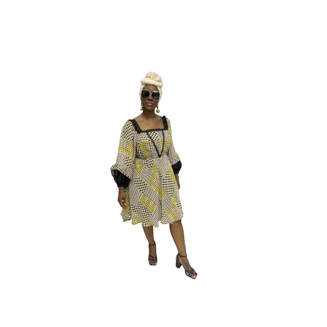 Yellow and Black Chiffon Dress