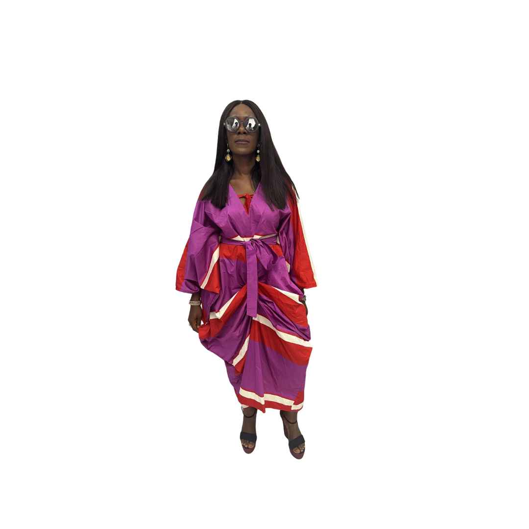 Purple and Red Flared Maxi Dress