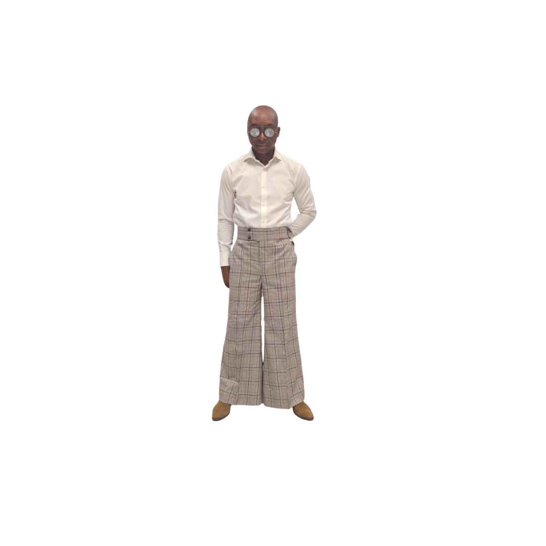 Brown Plaid Wide Leg Pants, Wide Leg Pants