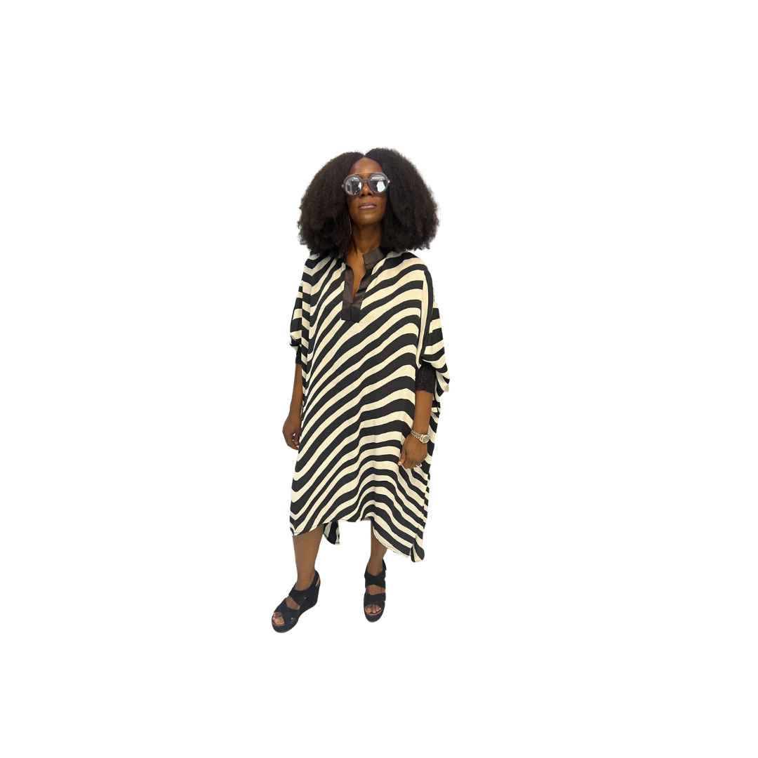 Black and White Striped Flared Maxi Dress