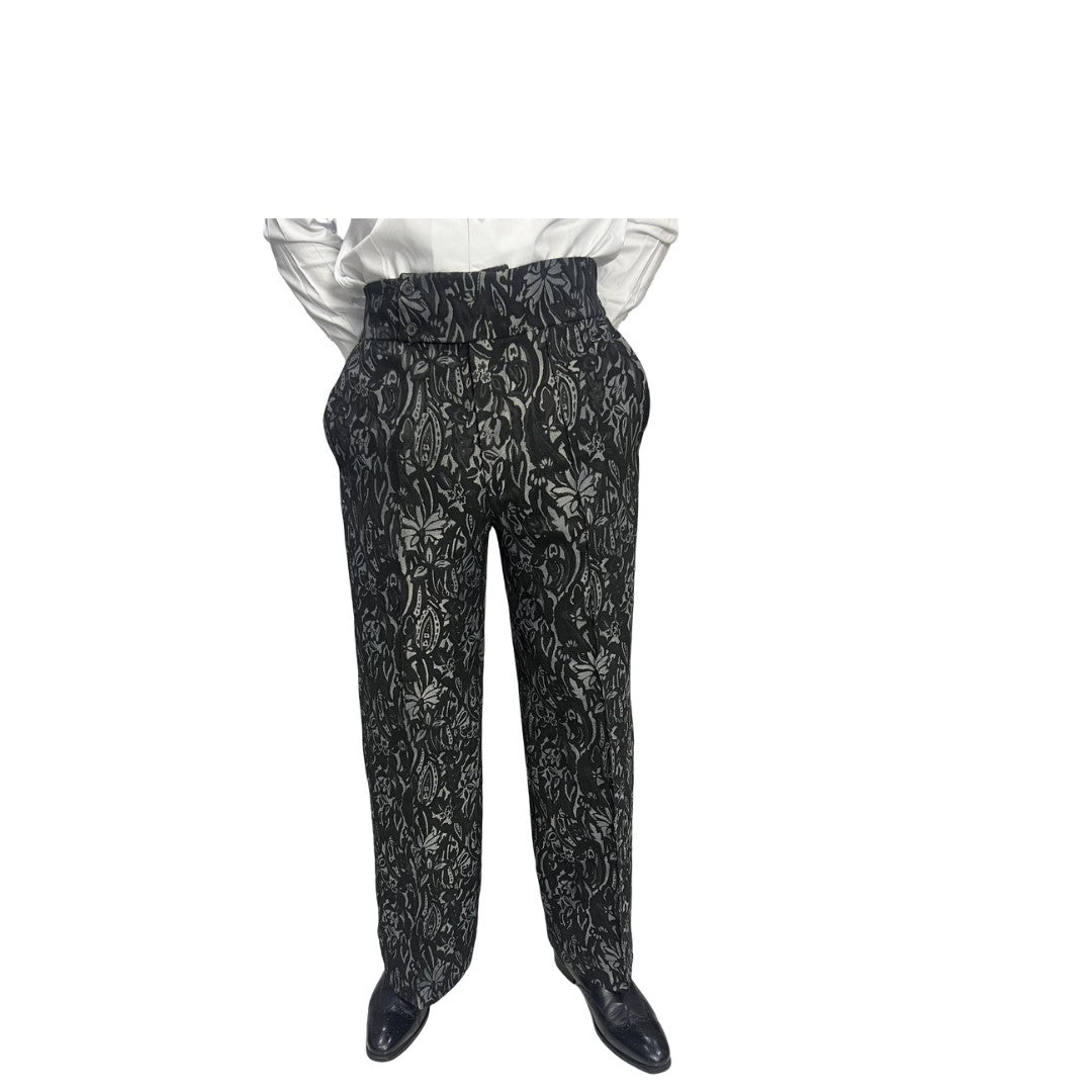 Black and Grey Floral Jacquard Pants
