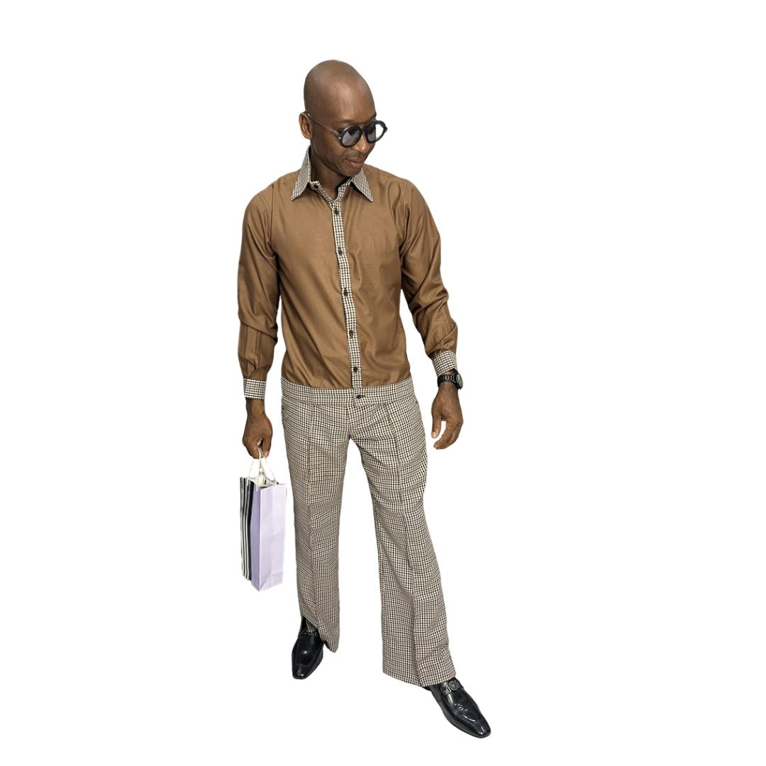 Brown Check patterned pants