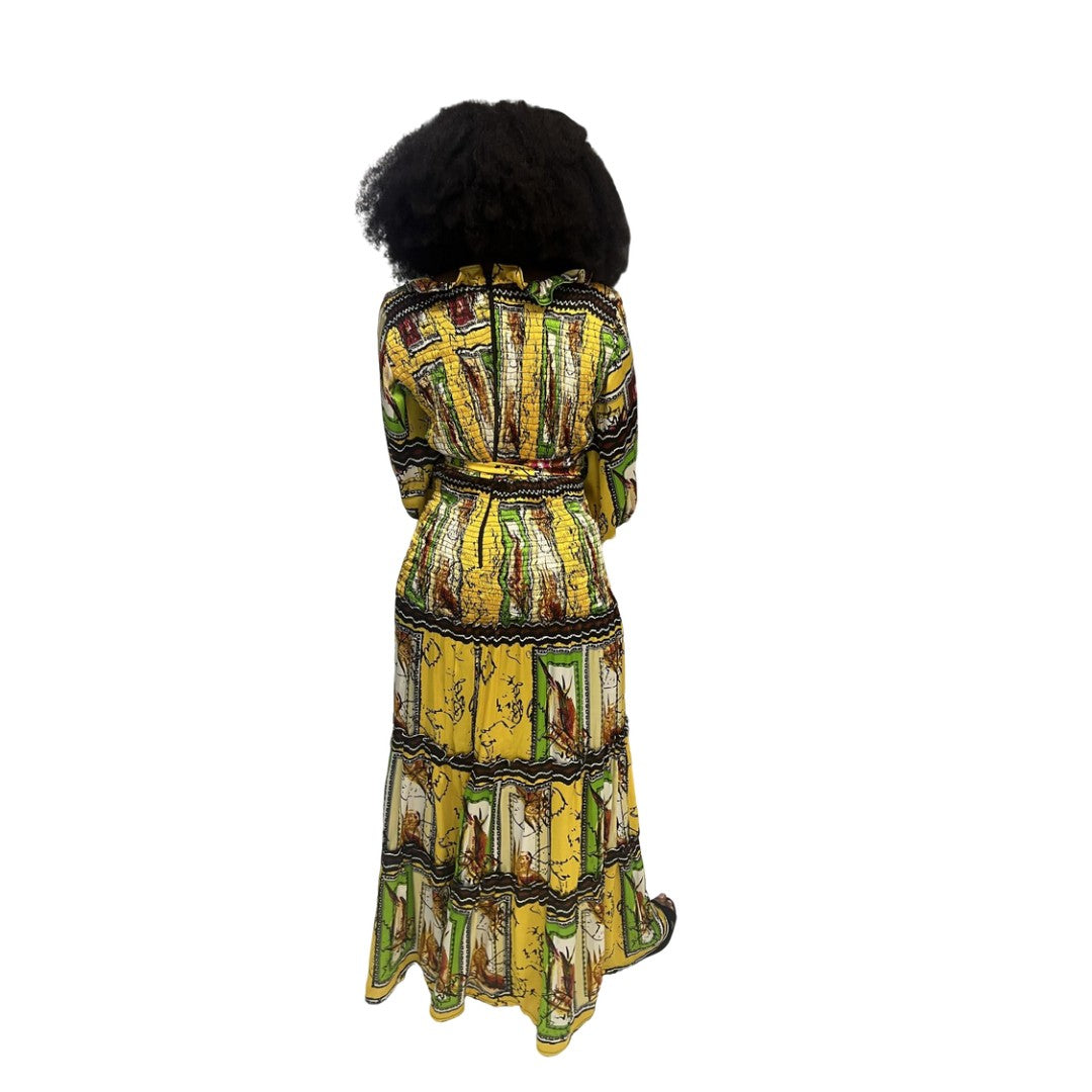 Yellow Chiffon Fit and Flared Maxi Dress