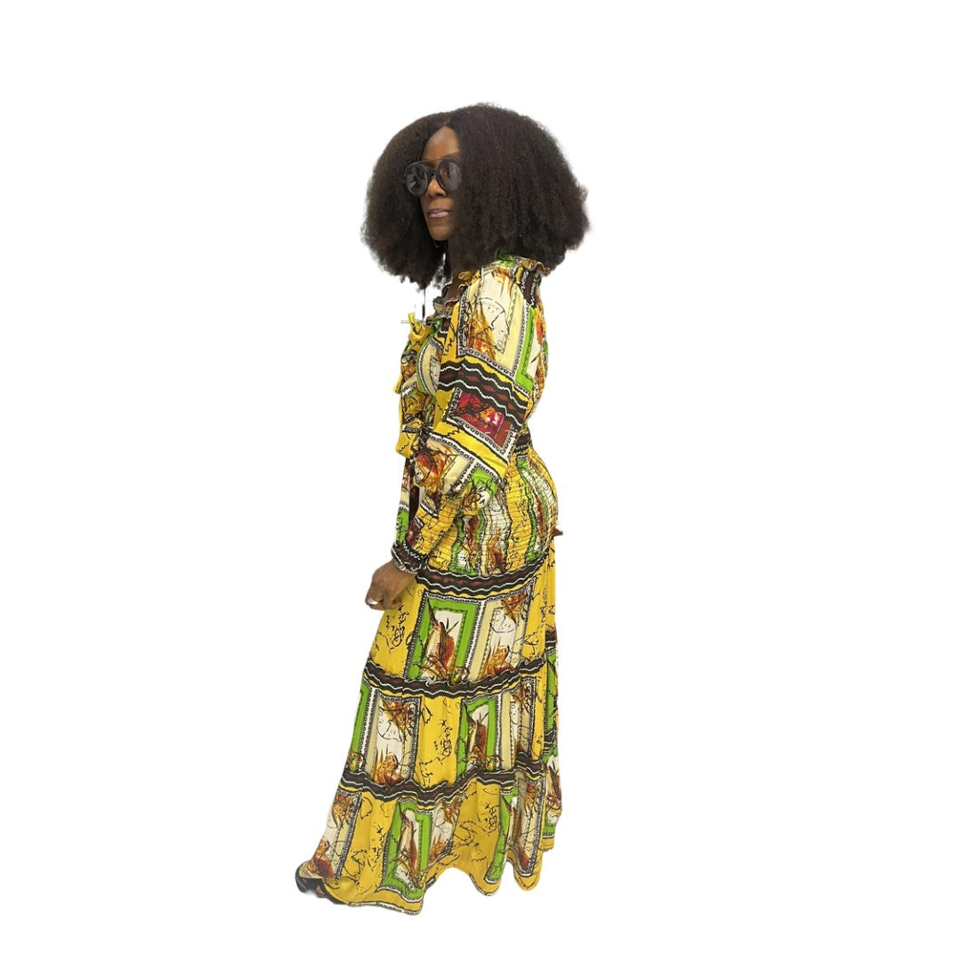 Yellow Chiffon Fit and Flared Maxi Dress