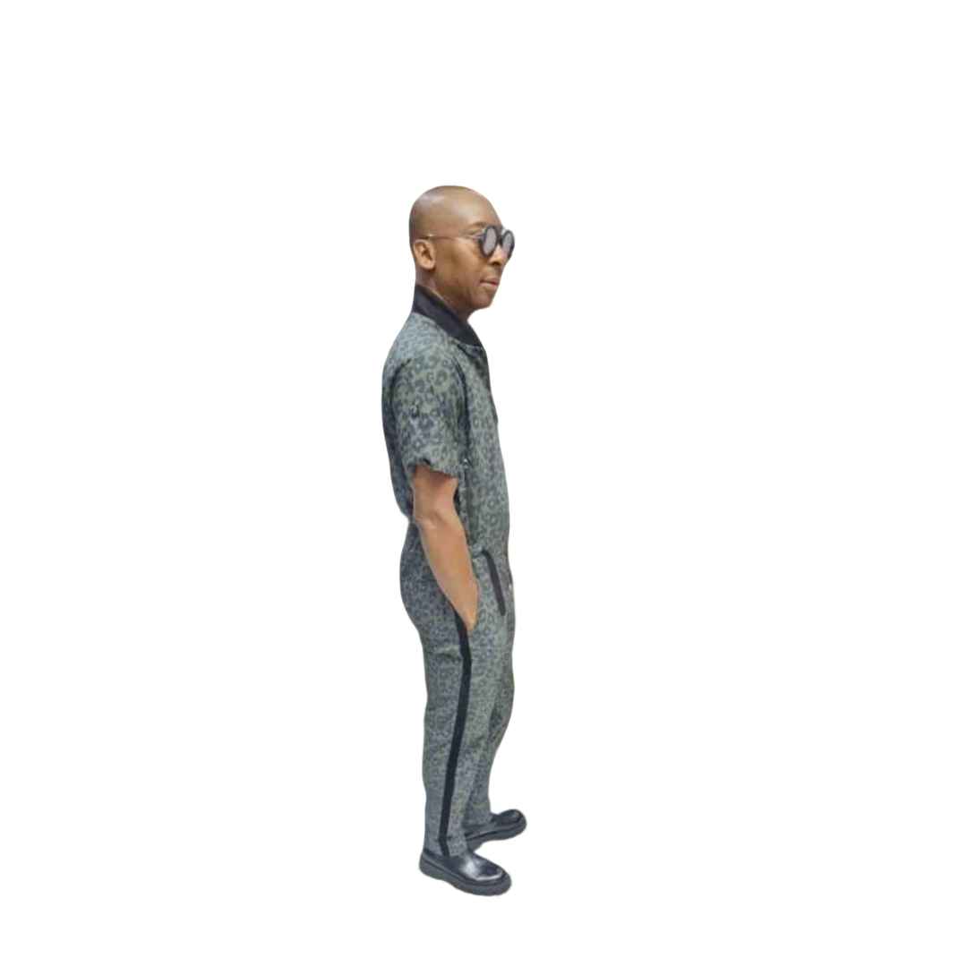 Green Animal Print Mix Mens Jumpsuit with roll up sleeves