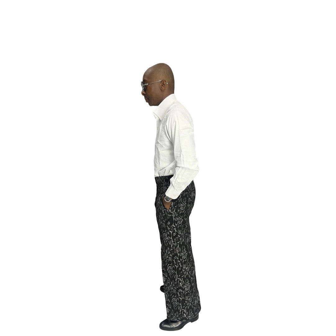 Black and Grey Floral Jacquard Pants