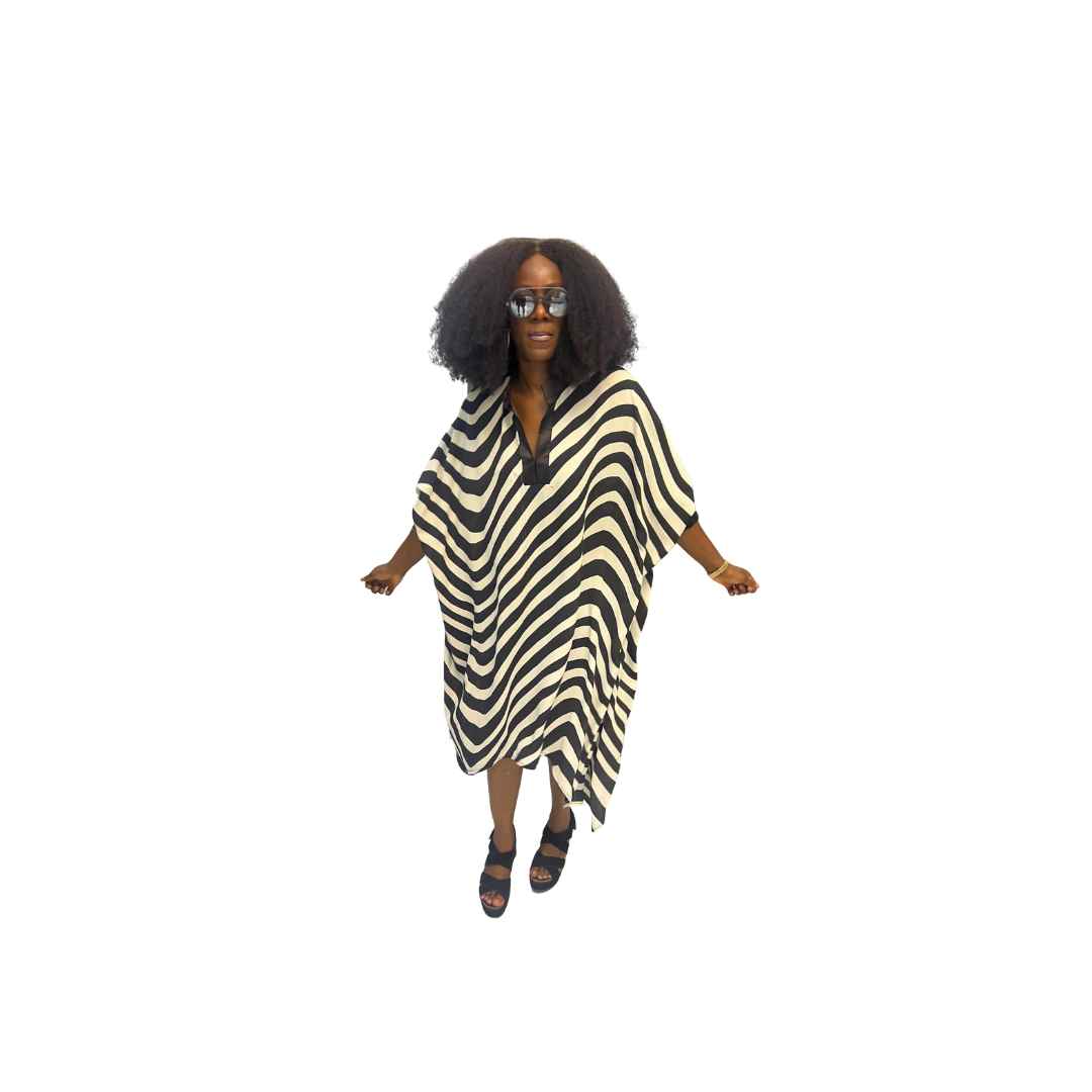 Black and White Striped Flared Maxi Dress