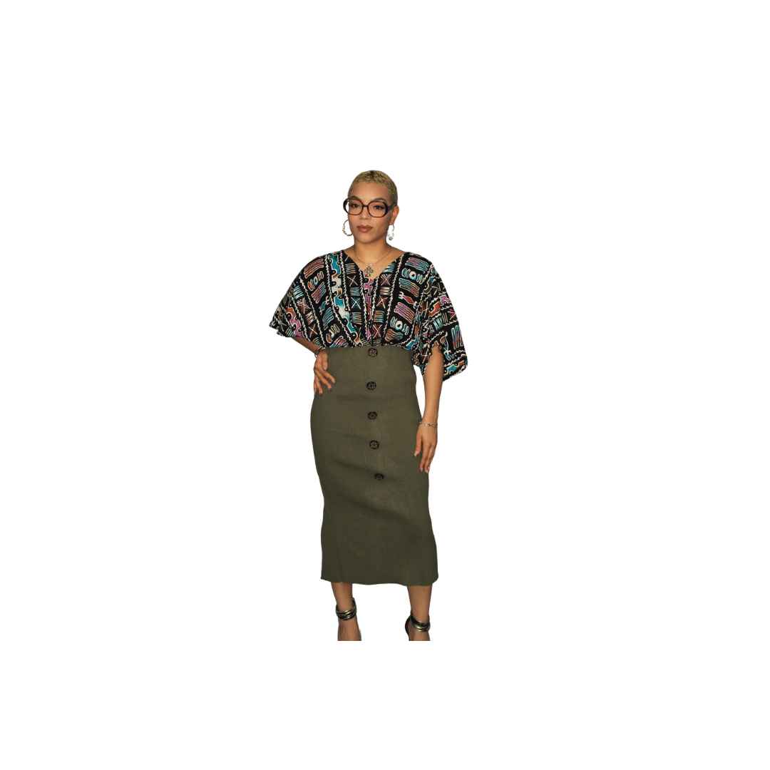 Ankara and Jersey Mix Pencil/Straight Midi Dress, Ankara Clothing, African Print Dress