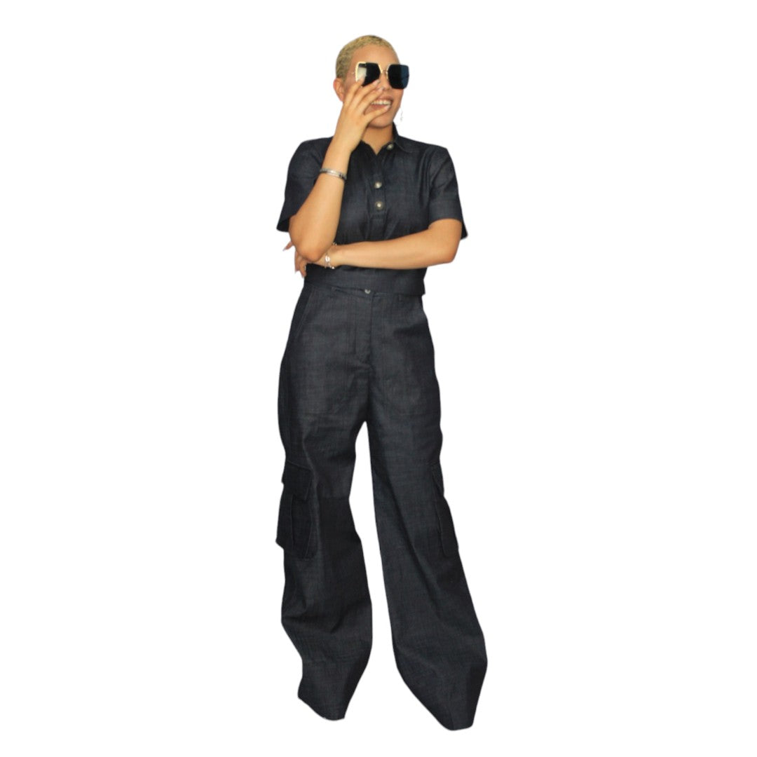 Wide Cut Jeans Pants with Button Down Shirt