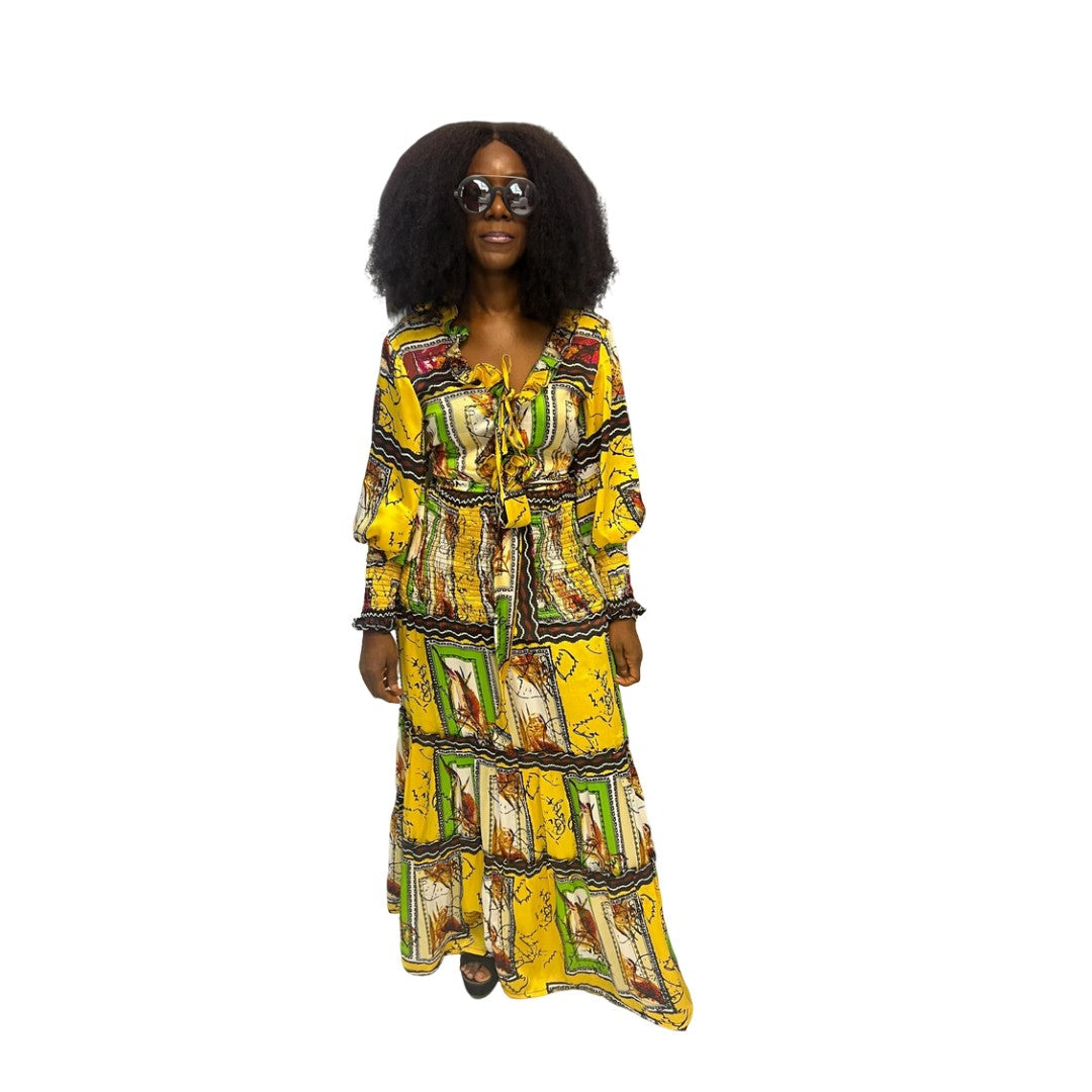 Yellow Chiffon Fit and Flared Maxi Dress