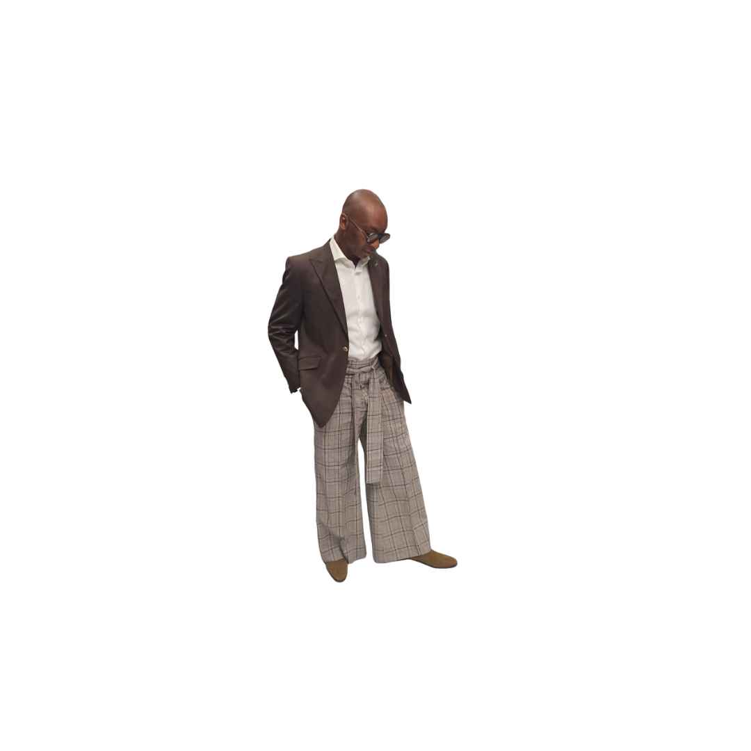 Brown Plaid Wide Leg Pants, Wide Leg Pants