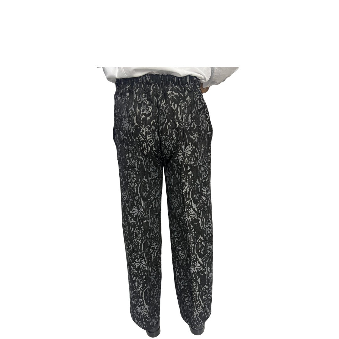 Black and Grey Floral Jacquard Pants