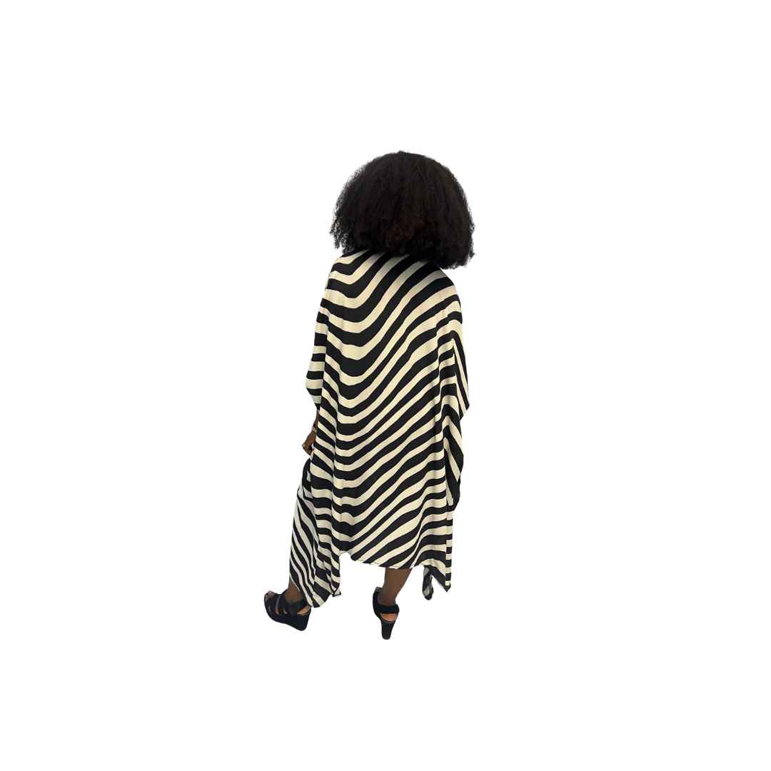 Black and White Striped Flared Maxi Dress