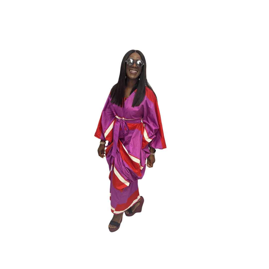 Purple and Red Flared Maxi Dress