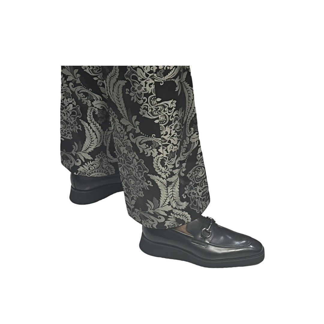 Silver and Black Satin Leg Pants, Wide Leg Pants