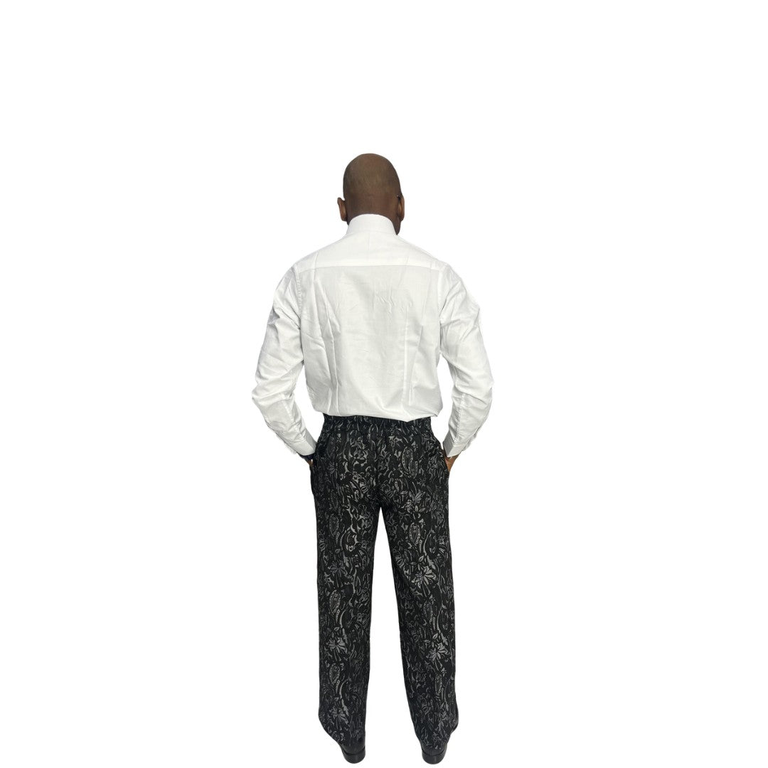 Black and Grey Floral Jacquard Pants