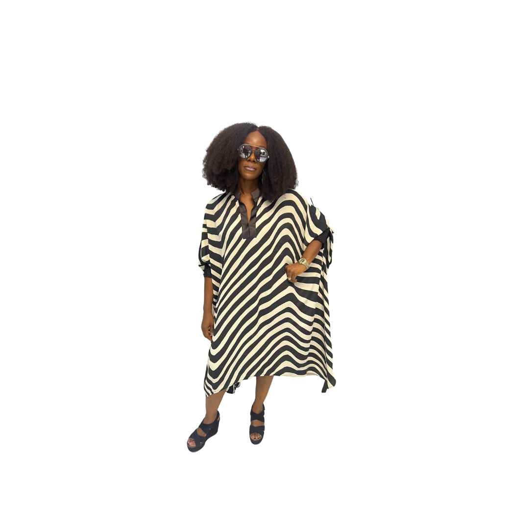 Black and White Striped Flared Maxi Dress