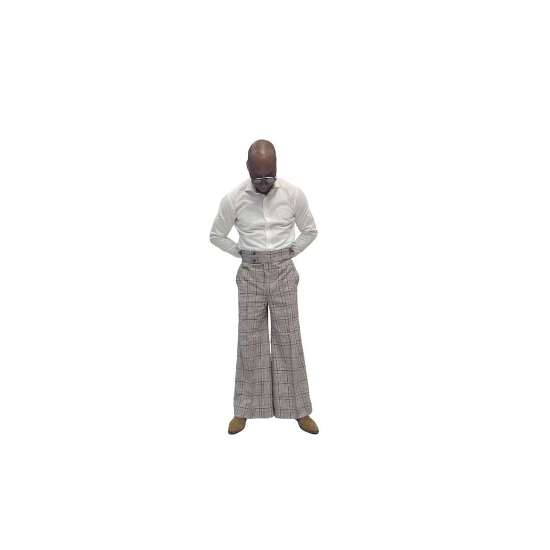 Brown Plaid Wide Leg Pants, Wide Leg Pants