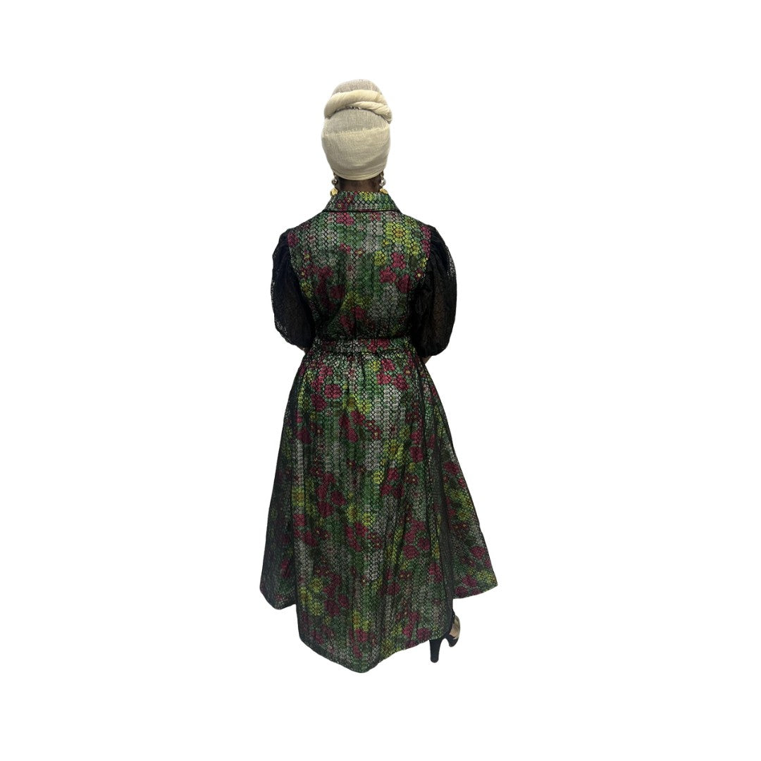 Net Overlay Full Button Down Dress
